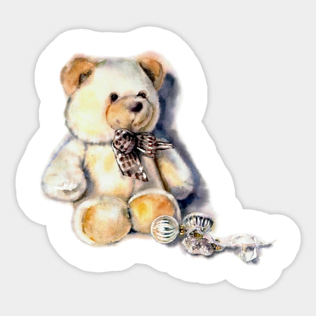 Teddy bear with new year glass tree decor Sticker by victoriazavyalova_art